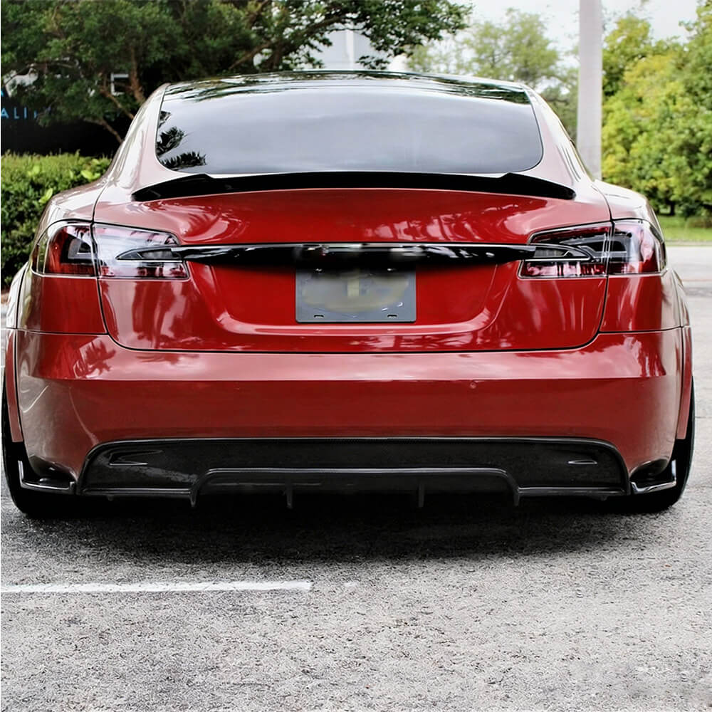 Tesla Model S rear bumper diffuser installed rear view