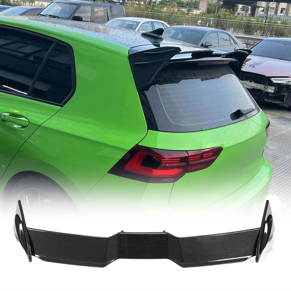 Volkswagen Golf 8 MK8 GTI/R carbon fiber rear roof spoiler installed with product kit