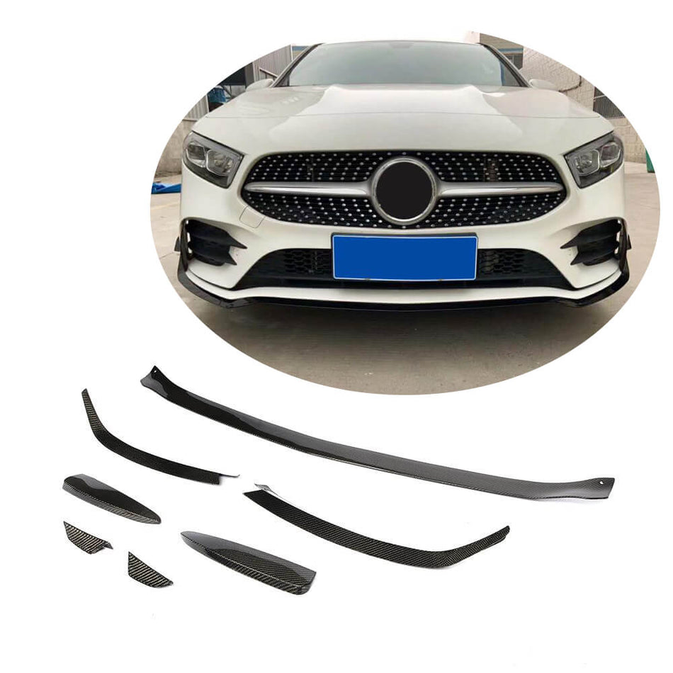 For Mercedes Benz A Claa (W177) V177 A200 A250 Sport SedanCarbon Fiber Front Bumper Lip Canards Body Kit