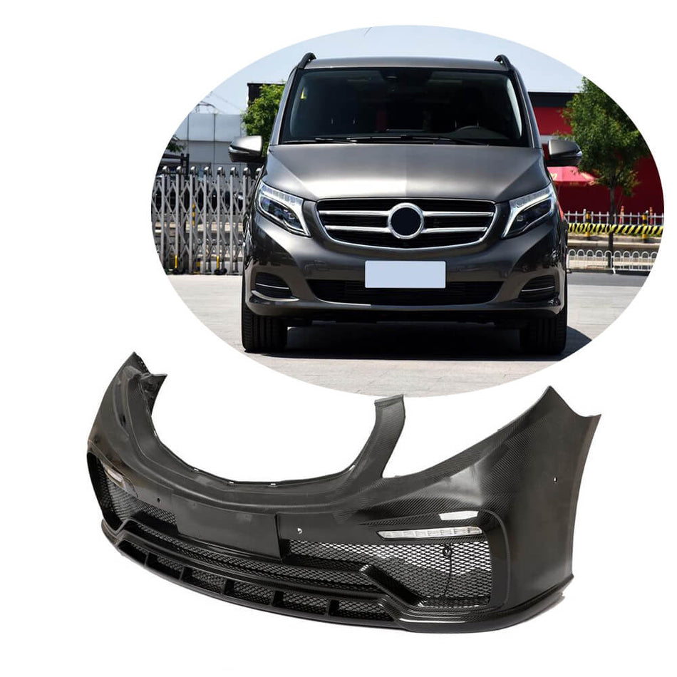 For Mercedes Benz V Class W447 Vito 15-19 Dry Carbon Fiber Front Bumper with Chin Lip Spoiler Body Kit