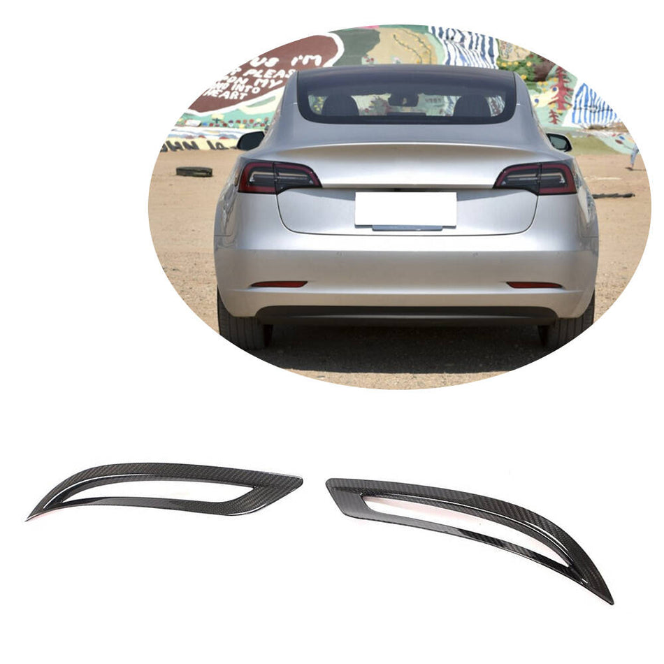 For Tesla Model 3 Dry Carbon Fiber Rear Bumper Reflector Cover Trims