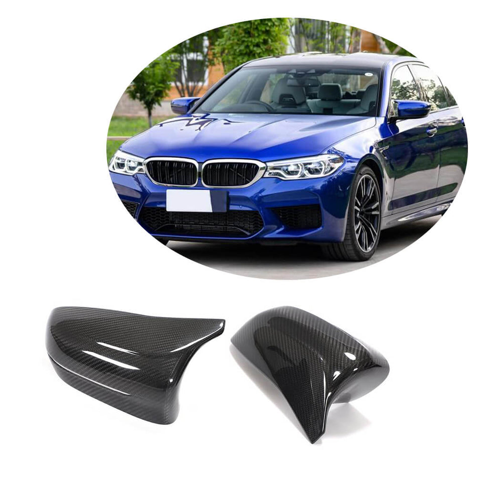For BMW 5 Series F90 M5 Pre-LCI Carbon Fiber Side Rearview Mirror Cover Caps Pair RHD