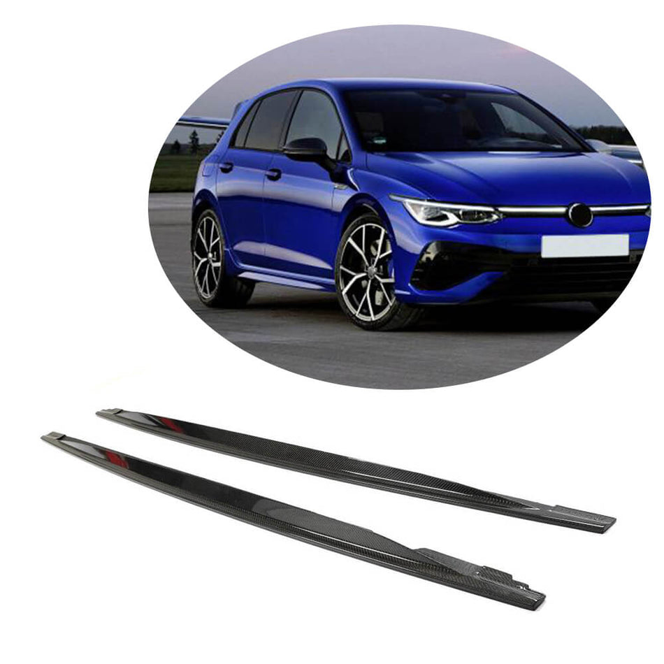 For Volkswagen VW Golf 8 MK8 R Carbon Fiber Side Skirts Door Rocker Panels Extension Lip