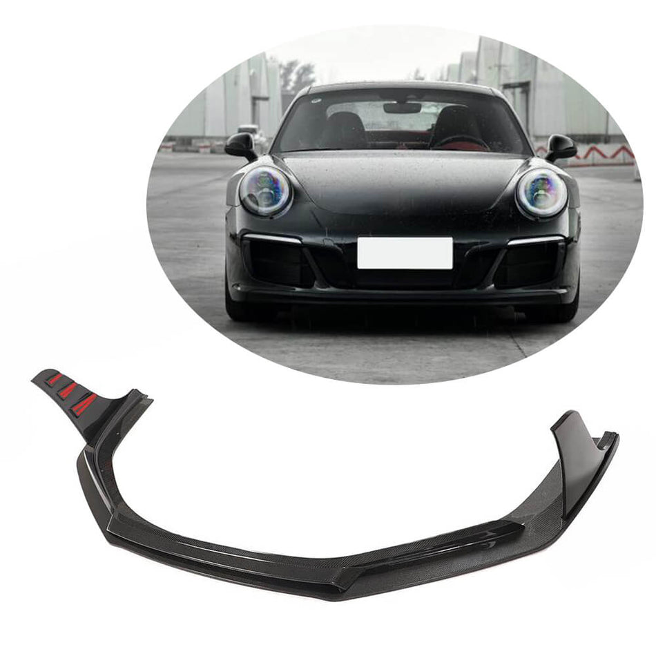 For Porsche 911 991.2 Carrera 4 GTS 2-Door 2017 Carbon Fiber Front Bumper Lip Chin Spoiler Body Kit