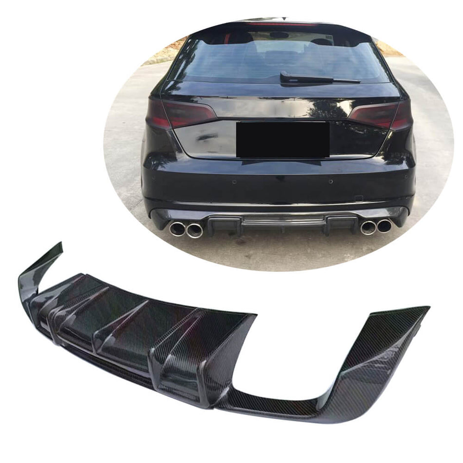 For Audi S3 A3 Sline 8V Hatchback Pre-facelift Carbon Fiber Rear Bumper Diffuser Lip Wide Body Kit