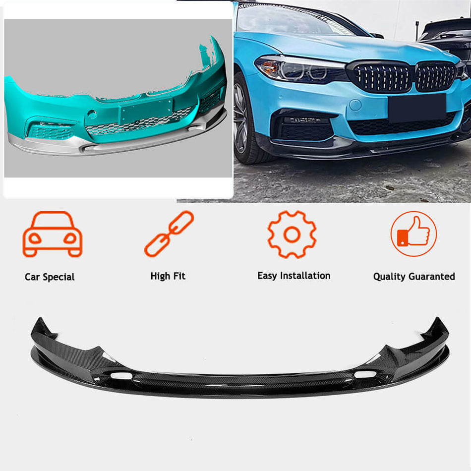 For BMW 5 Series G30 G31 Pre-LCI Carbon Fiber Front Bumper Lip Spoiler Wide Body Kit | 520i 530i 540i M Sport M550i