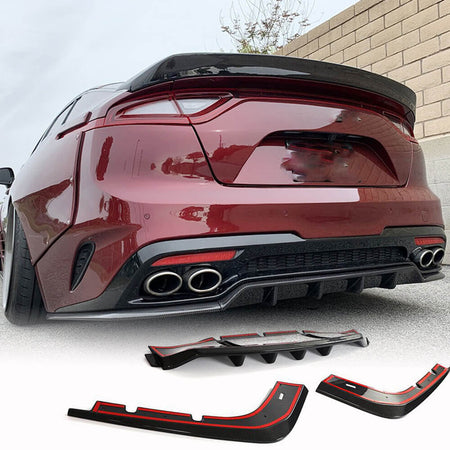 2018–2021 Kia Stinger 3-piece carbon fiber rear diffuser lip installed rear view