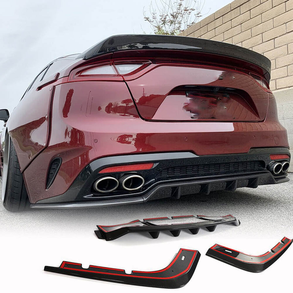 2018–2021 Kia Stinger 3-piece carbon fiber rear diffuser lip installed rear view