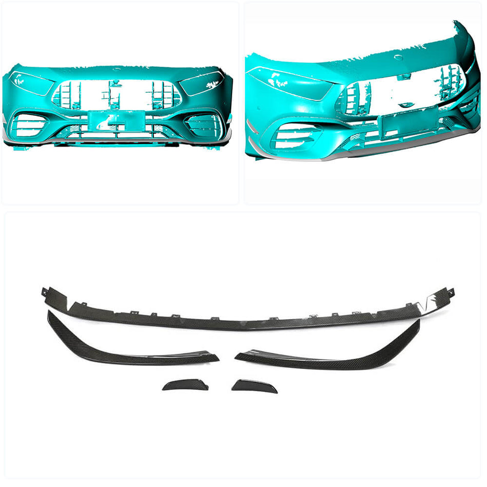 For Mercedes Benz W177 V177 A45 AMG S Sedan Carbon Fiber Front Bumper Lip Canards Spoiler Wide Body Kit