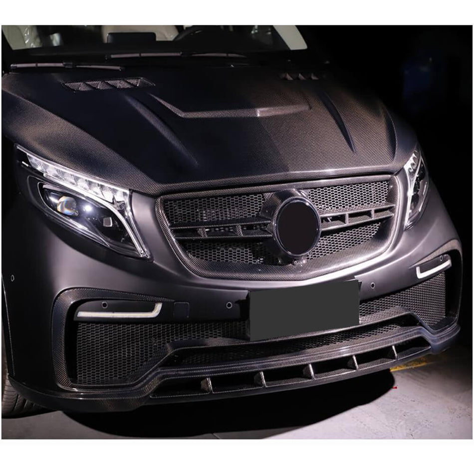For Mercedes Benz V Class W447 Vito 15-19 Carbon Fiber Front Bumper with Chin Lip Spoiler Body Kit