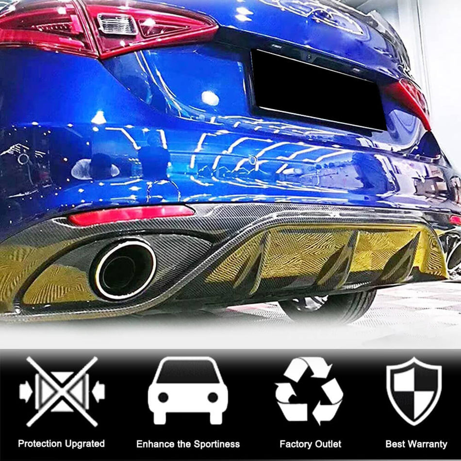 Alfa Romeo Giulia 952 Base 2015-2020 Rear Bumper Diffuser Lip W/ Exhaust Tips Tailpipe Carbon Fiber-Ahacarbon