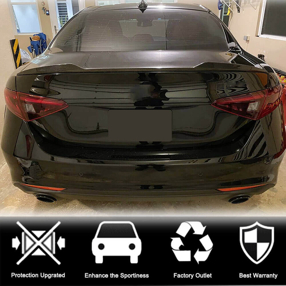 Highkick Duckbill Carbon Fiber Trunk Spoiler For 2017-2022 Alfa Romeo Giulia – Adhesive Mount
