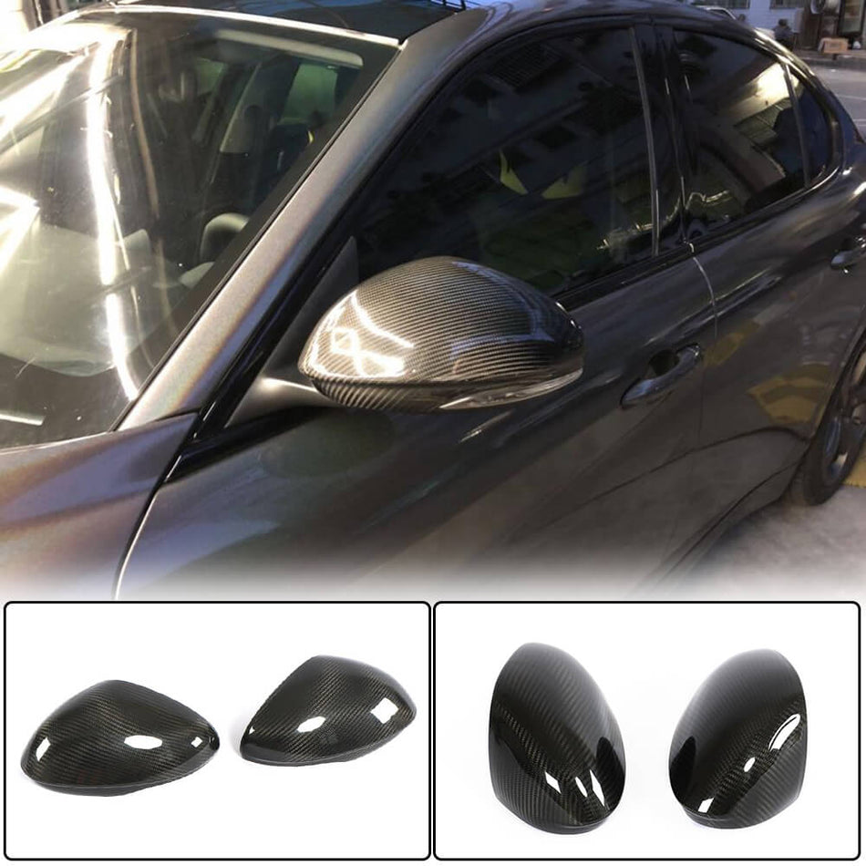For Alfa Romeo Giulia 952 Dry Carbon Fiber Add-on Side Rearview Mirror Cover Caps Pair