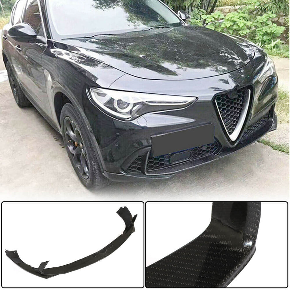 For Alfa Romeo Stelvio Carbon Fiber Front Bumper Lip Spoiler Wide Body Kit 3Pcs