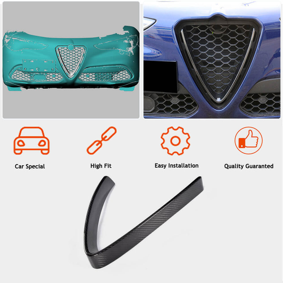 For Alfa Romeo Stelvio Base Dry Carbon Fiber Front Grille V Shield Frame Bumper Grill Outline Trim Decoration Emblem