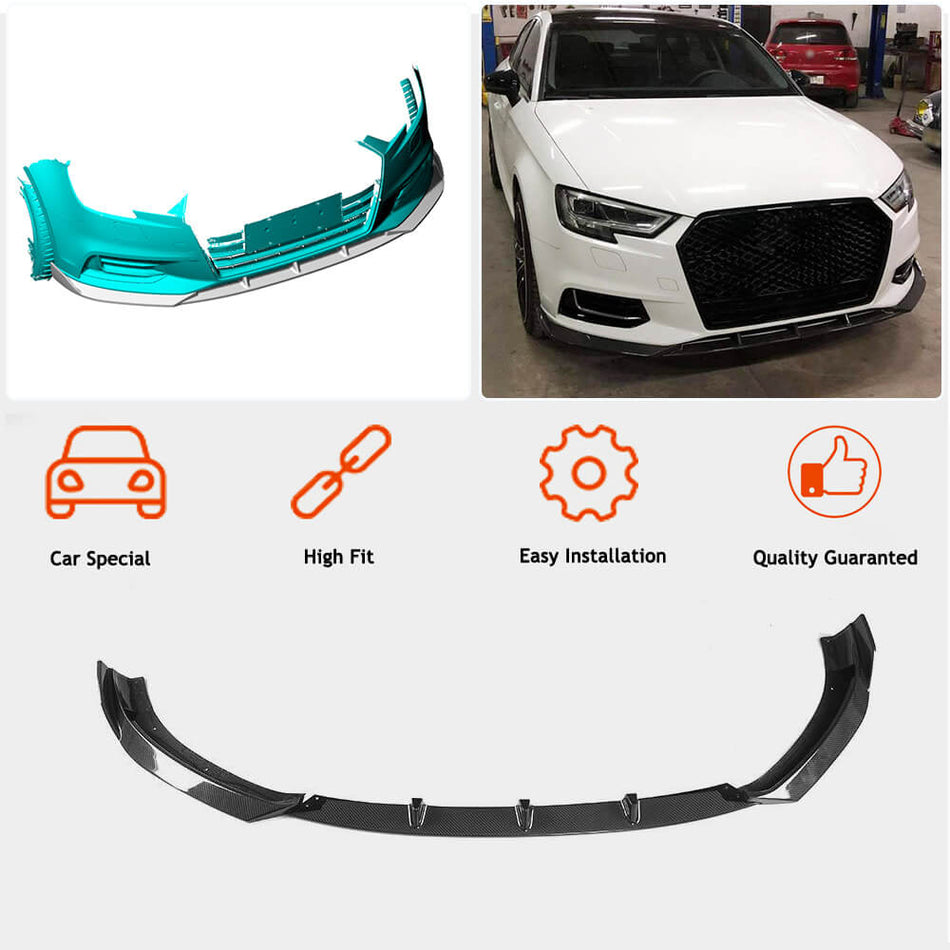 For Audi A3 8V.5 Base Sedan Facelift Carbon Fiber Front Bumper Lip Spoiler Wide Body Kit