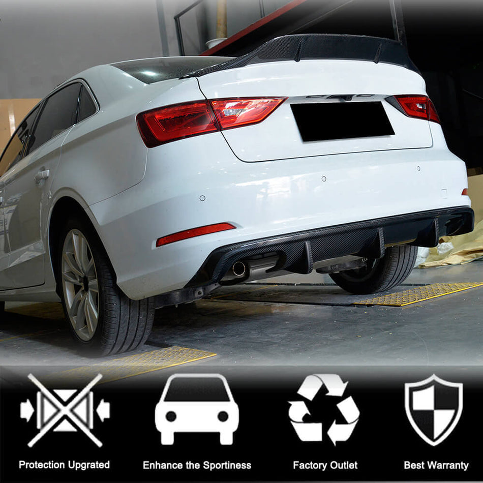 For Audi A3 8V Base Sedan Pre-facelift Carbon Fiber Rear Bumper Diffuser Body Kit