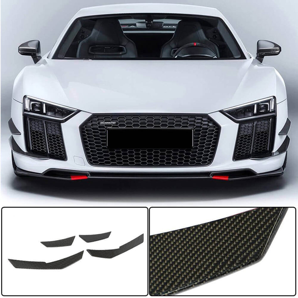 For Audi R8 V10 Gen 2 4S 2016-2019 Carbon Fiber Front Bumper Fins Canard Air Vents Aero Body Kits