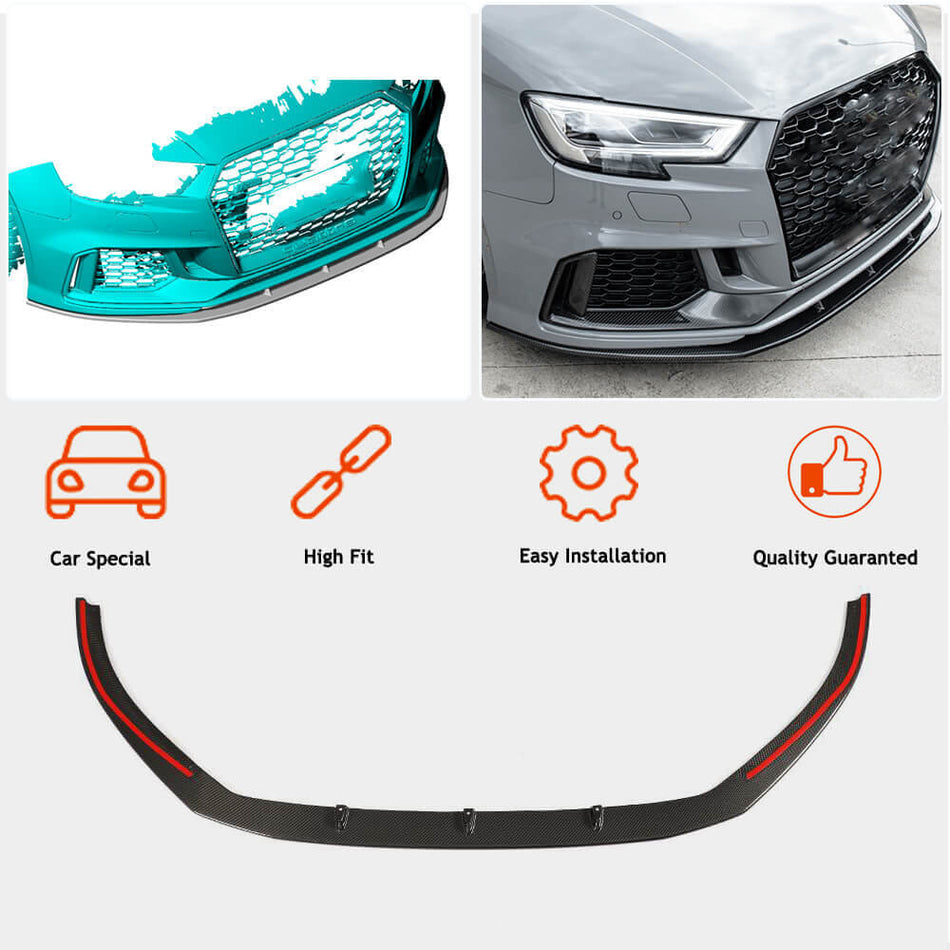 For Audi RS3 8V.5 Sedan Carbon Fiber Front Bumper Lip Spoiler Wide Body Kit