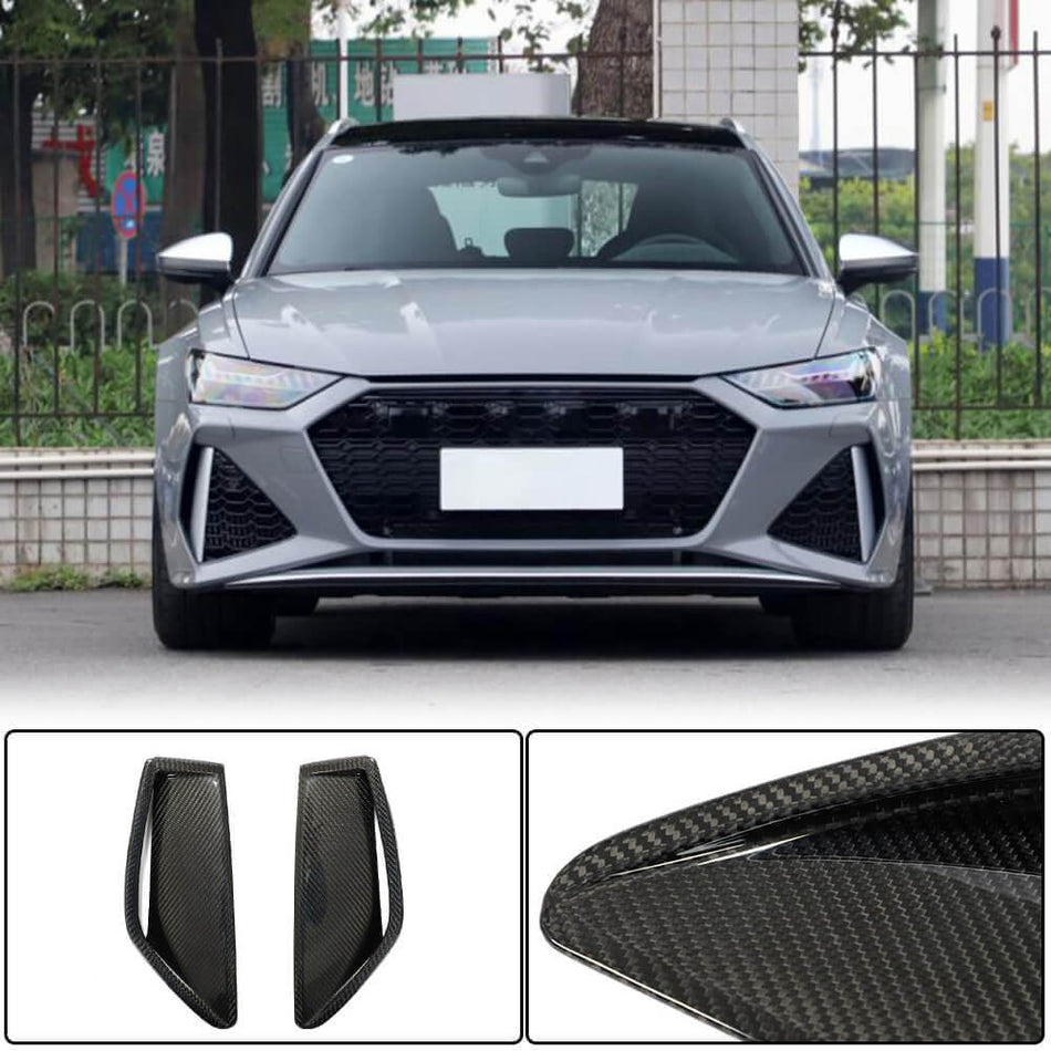 For Audi RS6 C8 Avant Dry Carbon Fiber Front Bumper Air Duct Inlet Vent Covers
