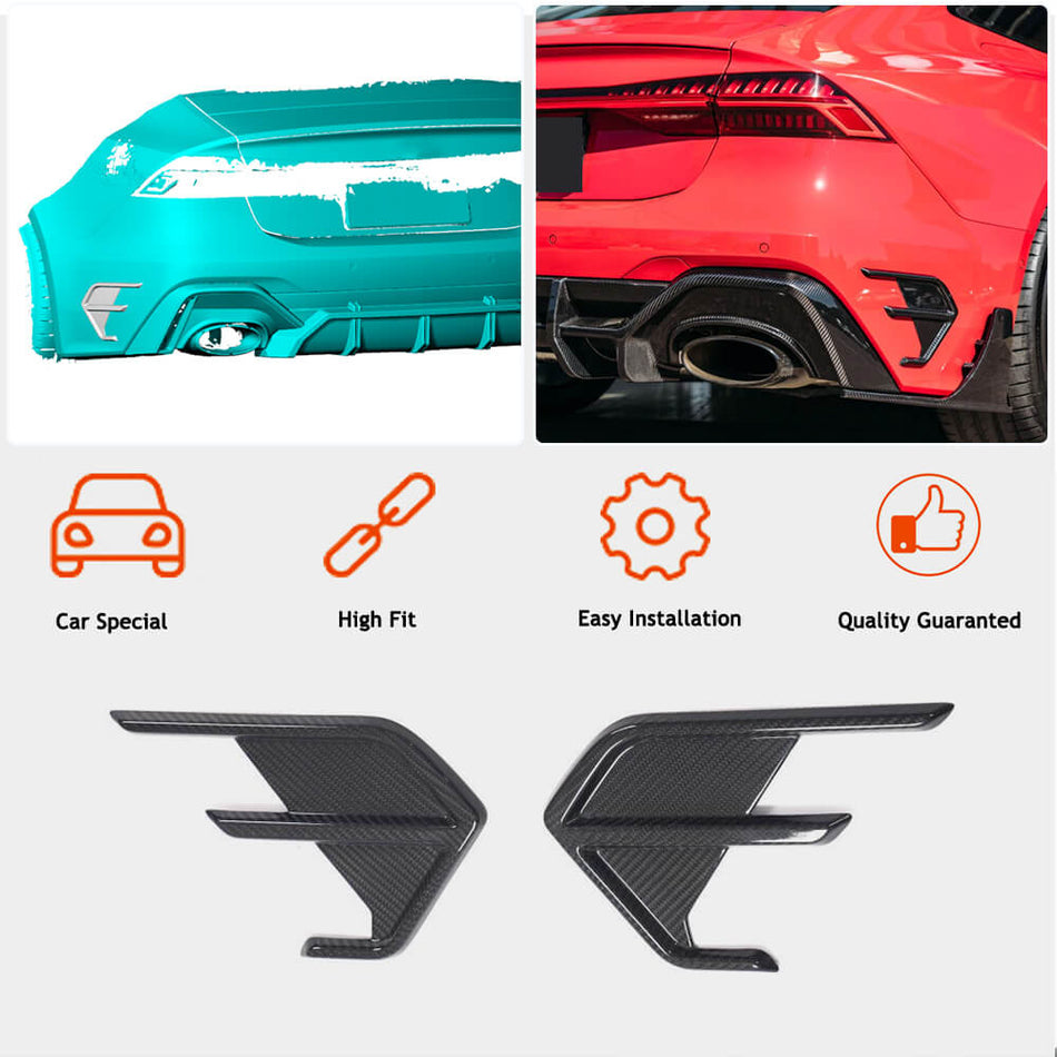 For Audi RS7 C8 Sportback Dry Carbon Fiber Rear Bumper Air Fender Vent Canards Fins