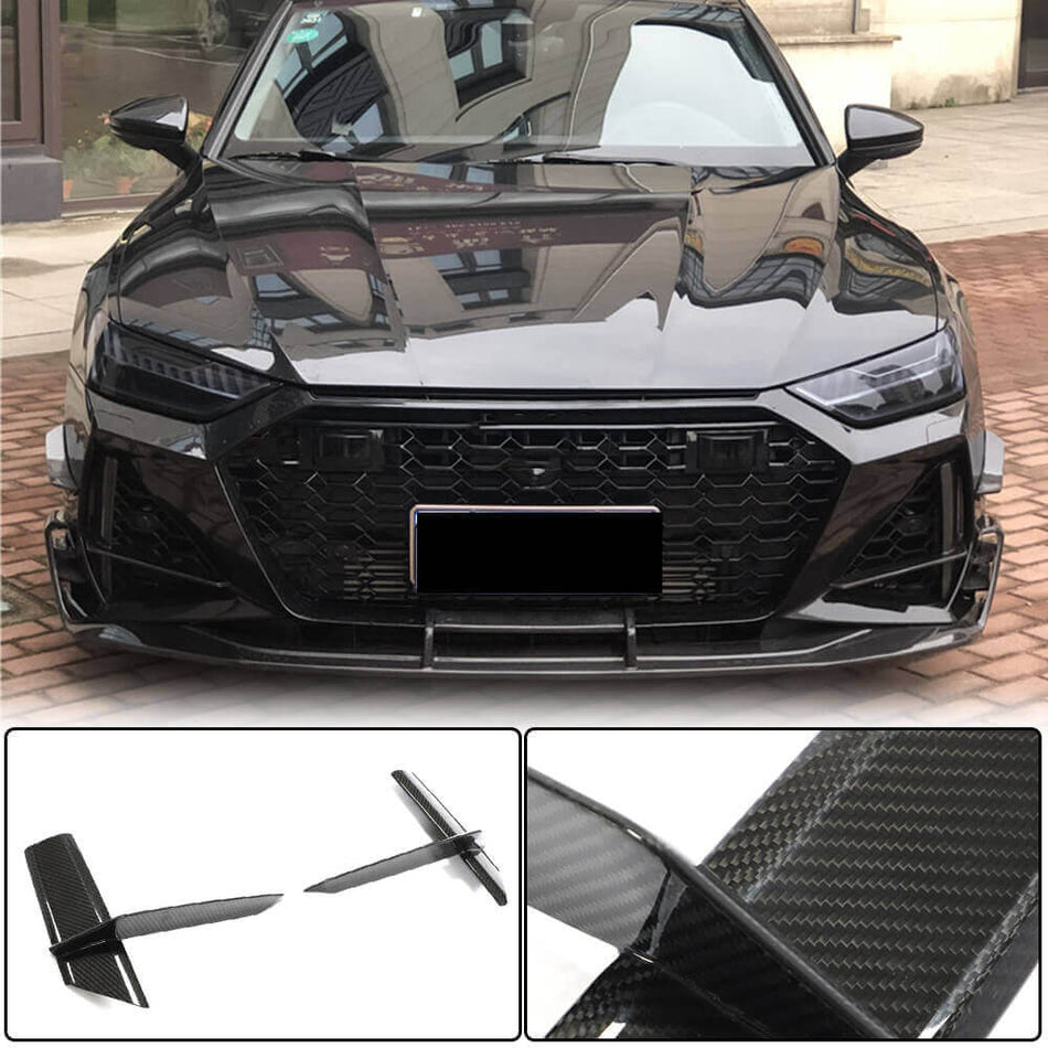 For Audi RS7 C8 Dry Carbon Fiber Front Bumper Air Fender Vent Canard Scoop Fins