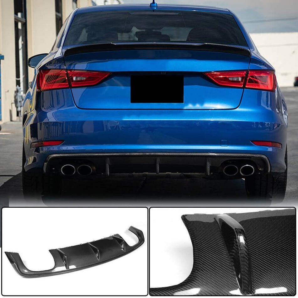 For Audi S3 A3 Sline 8V Sedan Pre-facelift Carbon Fiber Rear Bumper Diffuser Valance Lip