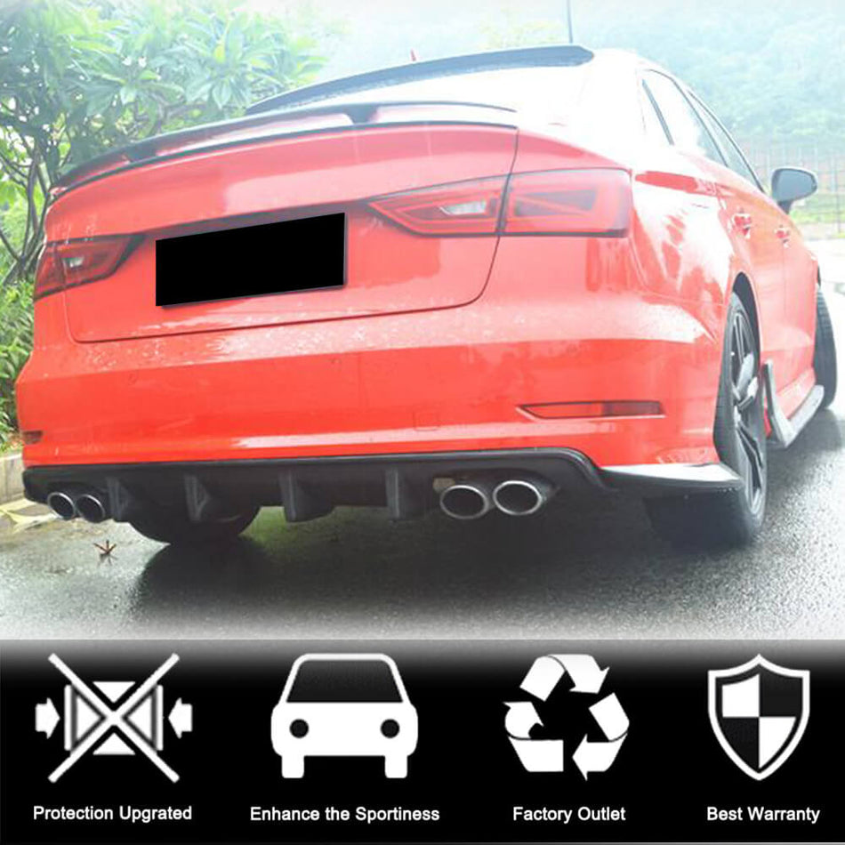 For Audi S3 A3 Sline 8V Sedan Pre-facelift Carbon Fiber Rear Bumper Diffuser Valance Lip Wide Body Kit