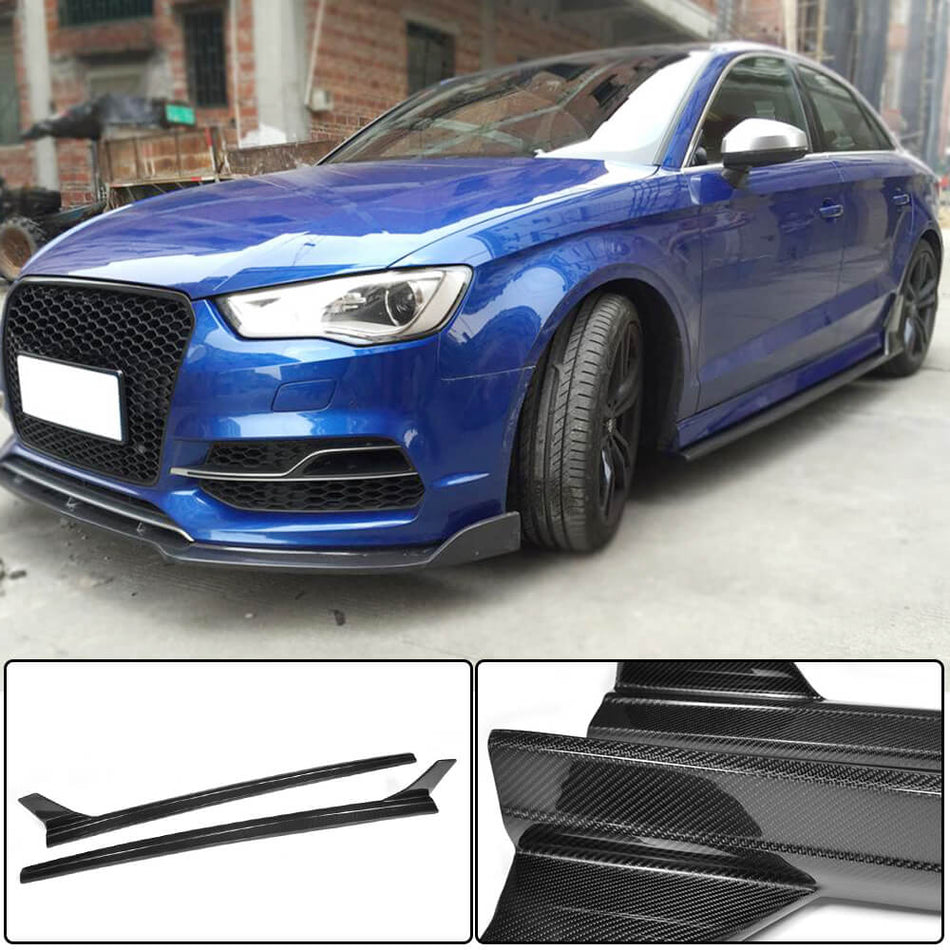 For Audi S3 A3 8V Sline Sedan 14-19 Carbon Fiber Side Skirts Splitter Extension Lip Door Rocker Panels