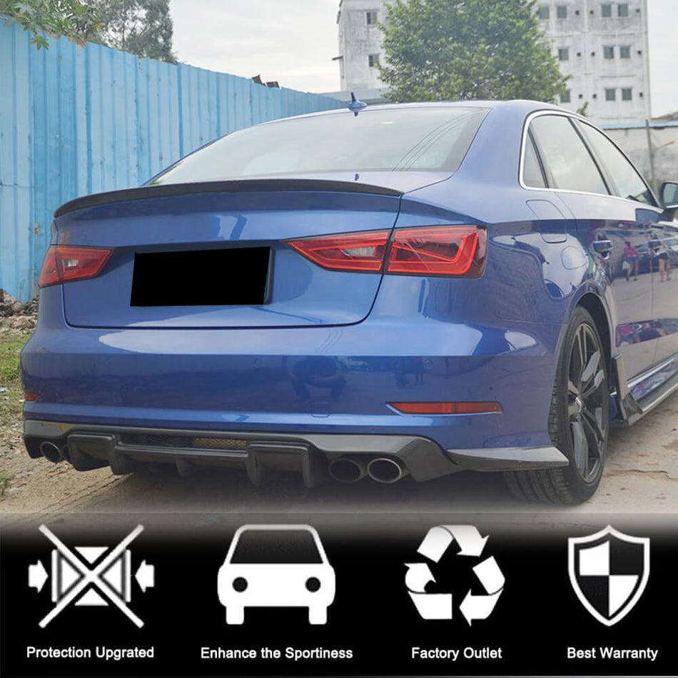 For Audi S3 A3 Sline 8V Sedan Pre-facelift Carbon Fiber Rear Bumper Diffuser Valance Lip Wide Body Kit