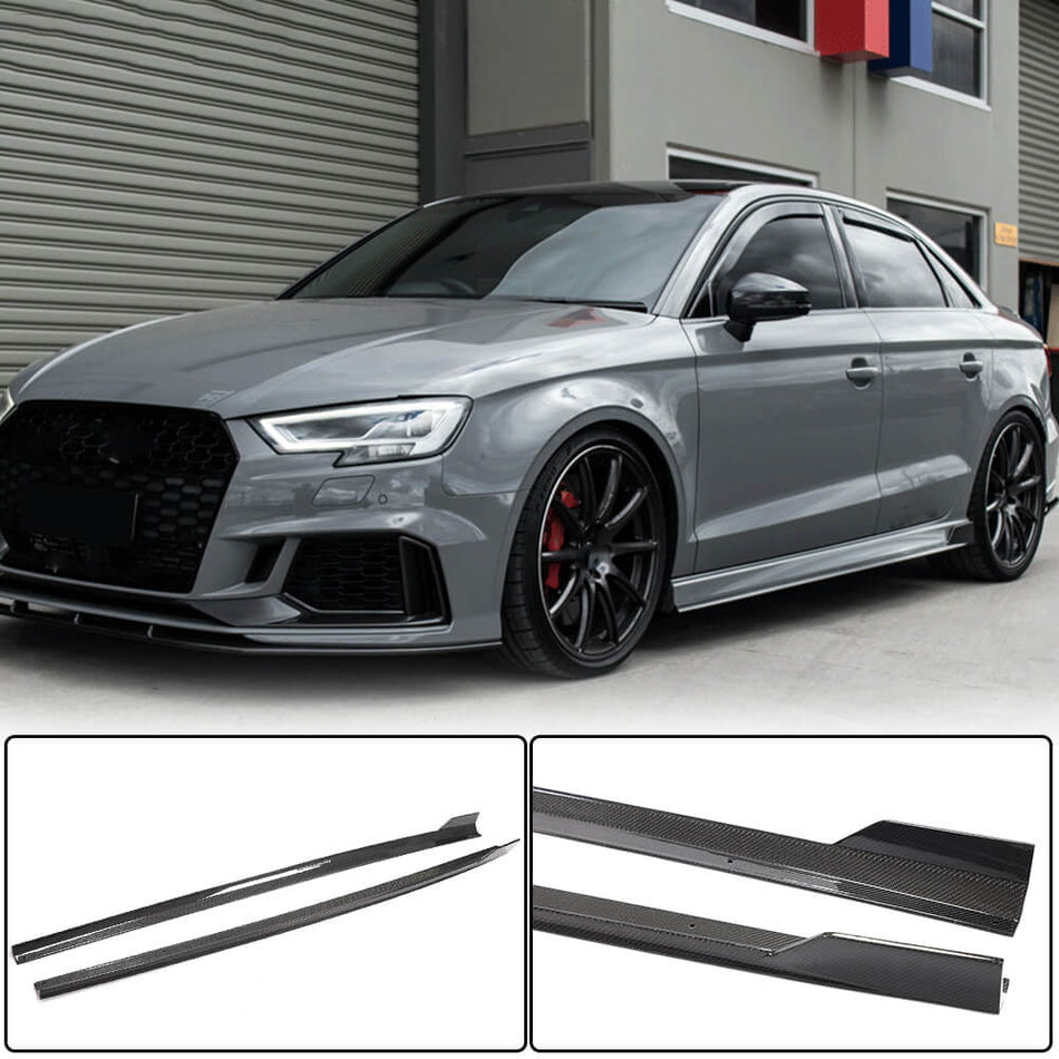 For Audi S3 RS3 8V 8V.5 Sedan Carbon Fiber Side Skirts Door Rocker Panels Extension Lip
