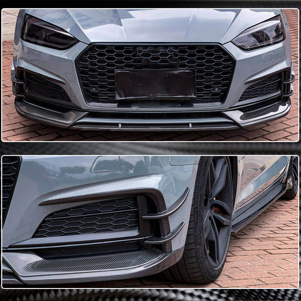 Audi S5 A5 B9 Sline Carbon Fiber Front Bumper Splitter Air Vent Fins