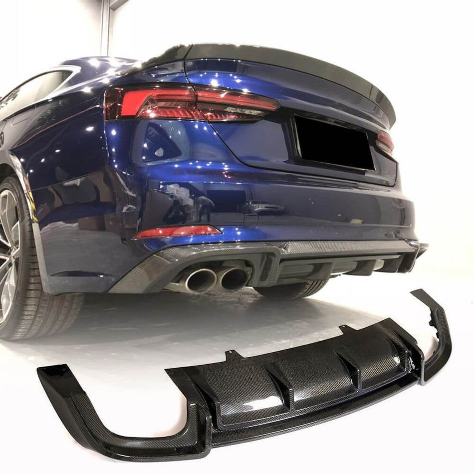 For Audi S5 A5 Sline B9 Carbon Fiber Rear Bumper Diffuser Valance Lip Wide Body Kit