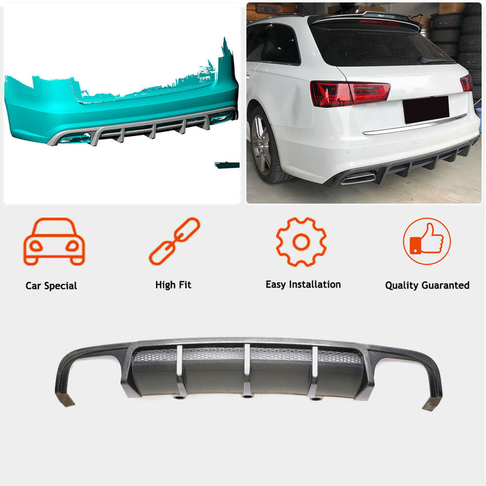 For Audi S6 A6 Sline C7 Wagon Carbon Fiber Rear Bumper Diffuser Lip Wide Body Kit