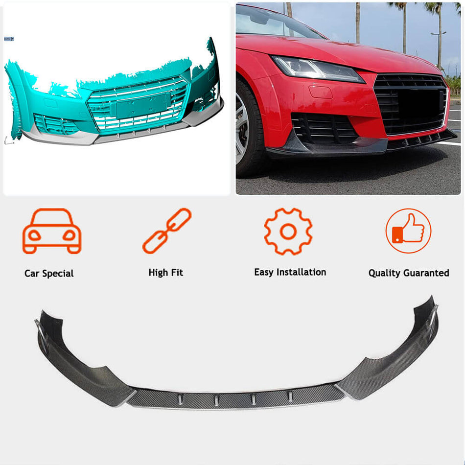 For Audi TT MK 3 8S (Quattro) Base Carbon Fiber Front Bumper Lip Chin Spoiler Splitter Wide Body Kit