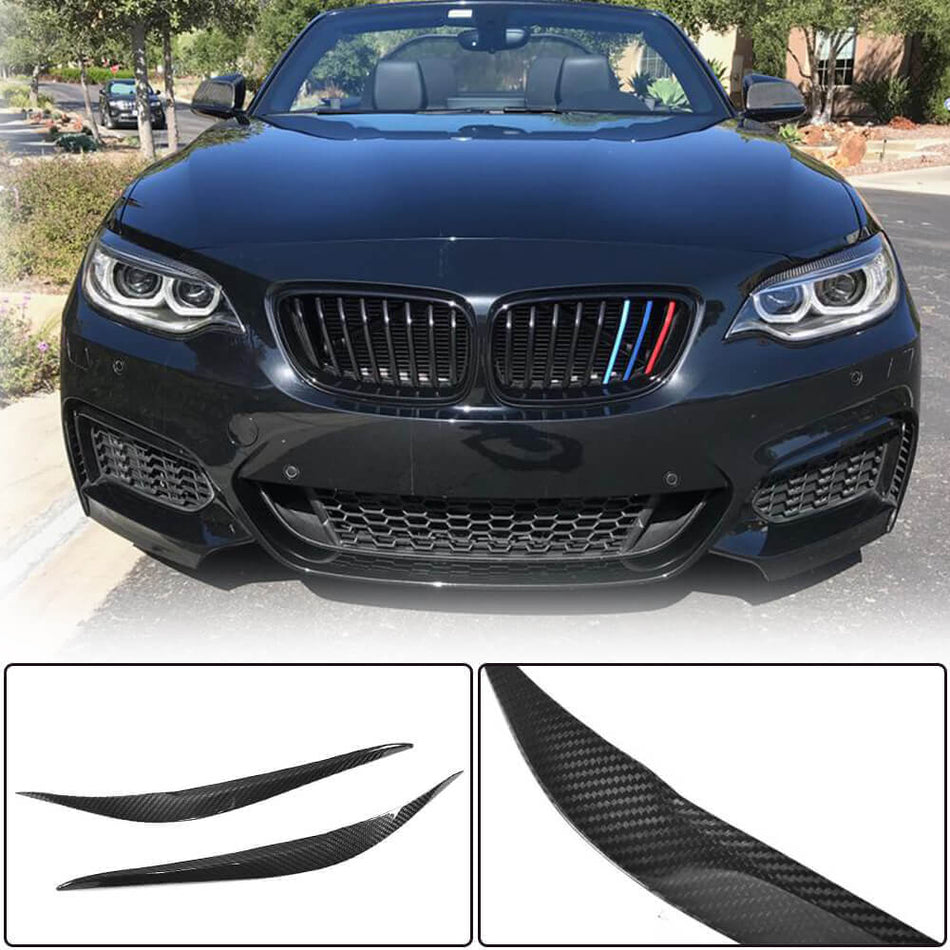 For BMW 2 Series F22 F23 F87 M2 Dry Carbon Fiber Headlight Eyebrows Lamp Eyelids | 218i 220i 228i 230i M235i M240i