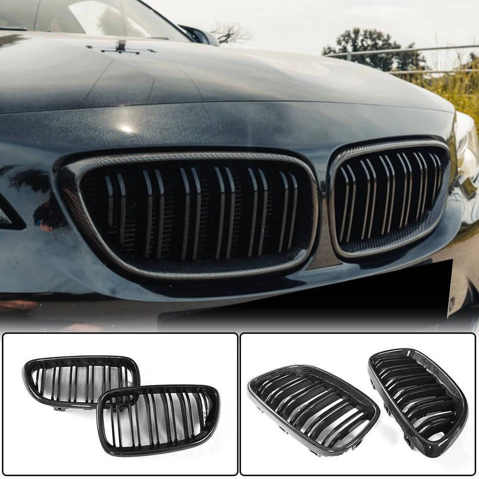 For BMW 2 Series F22 F23 F87 Carbon Fiber Dual Slats Front Grille Bumper Grill Outline Trim | 218i 220i 228i 230i M235i M240i M2