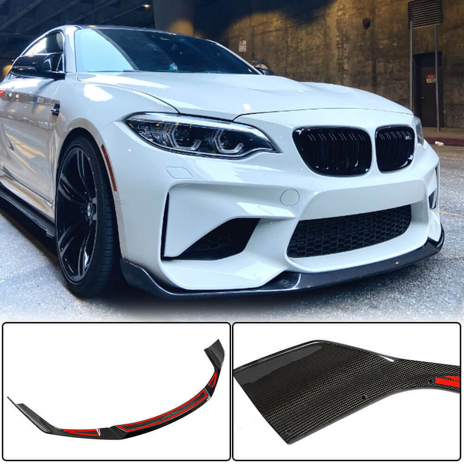 For BMW 2 Series F87 M2 Competition M2C Carbon Fiber Front Bumper Lip Spoiler Wide Body Kit