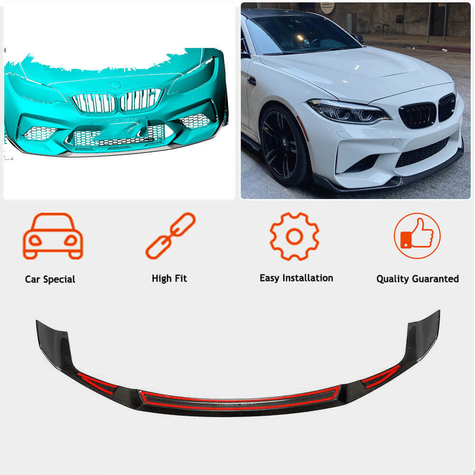 For BMW 2 Series F87 M2 Competition M2C Carbon Fiber Front Bumper Lip Spoiler Wide Body Kit