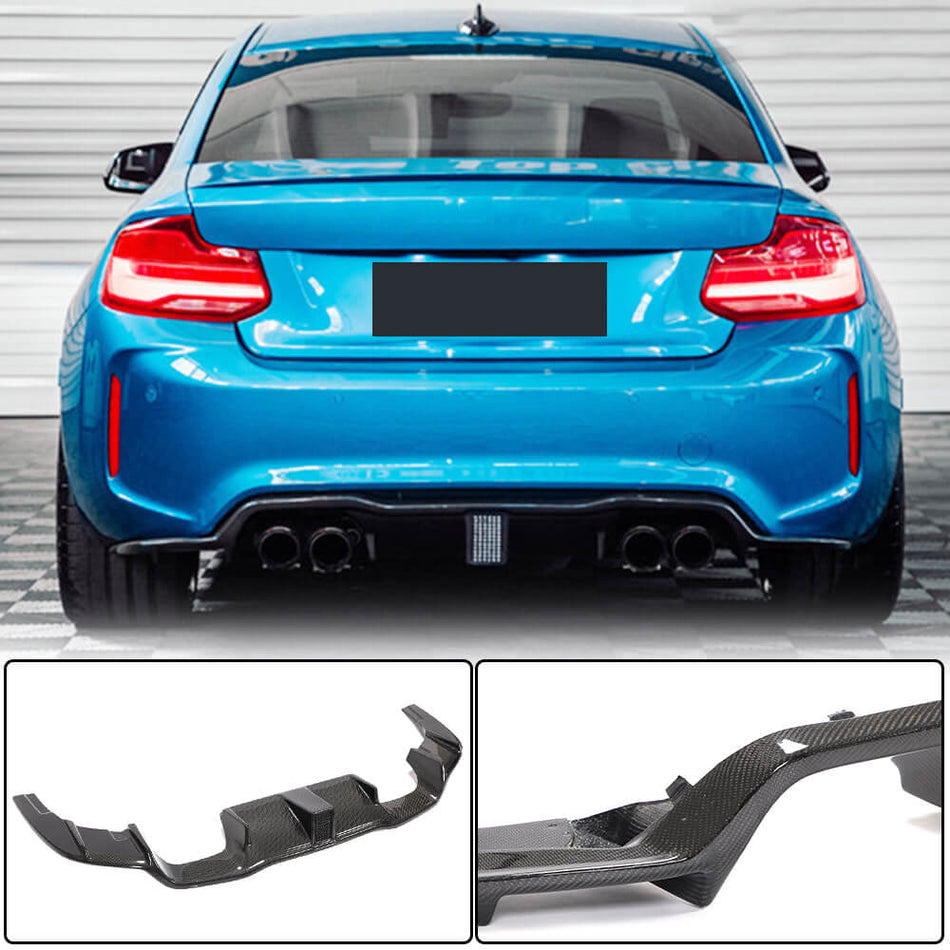 For BMW 2 Series F87 M2 M2C Carbon Fiber Rear Bumper Diffuser Wide Body Kit W/LED Brake Light