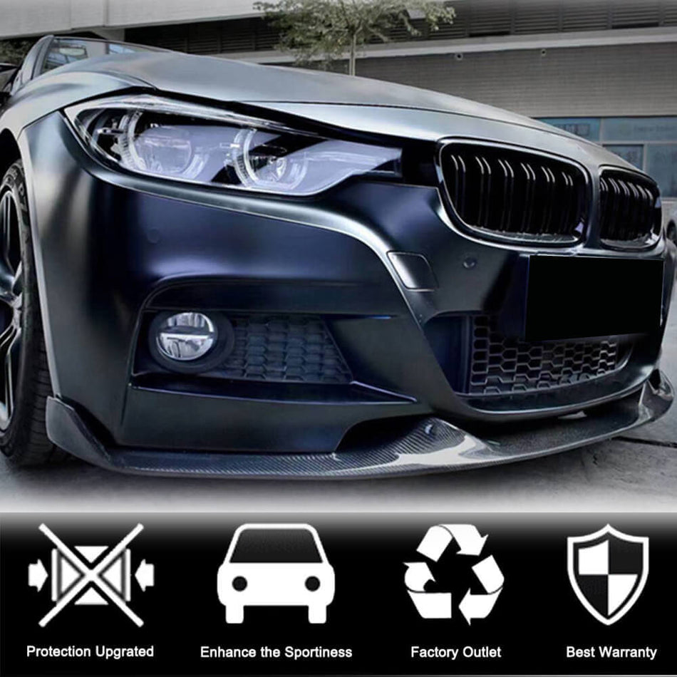 For BMW 3 Series F30 M Sport Carbon Fiber Front Bumper Lip Spoiler Wide Body Kit | 318i 320i 328i 330i 335i 340i M-Tech
