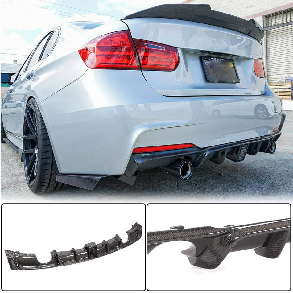 For BMW 3 Series F30 M Sport Carbon Fiber Rear Bumper Diffuser Lip W/brake light | 320i 328i 330i 335i 340i M-tech