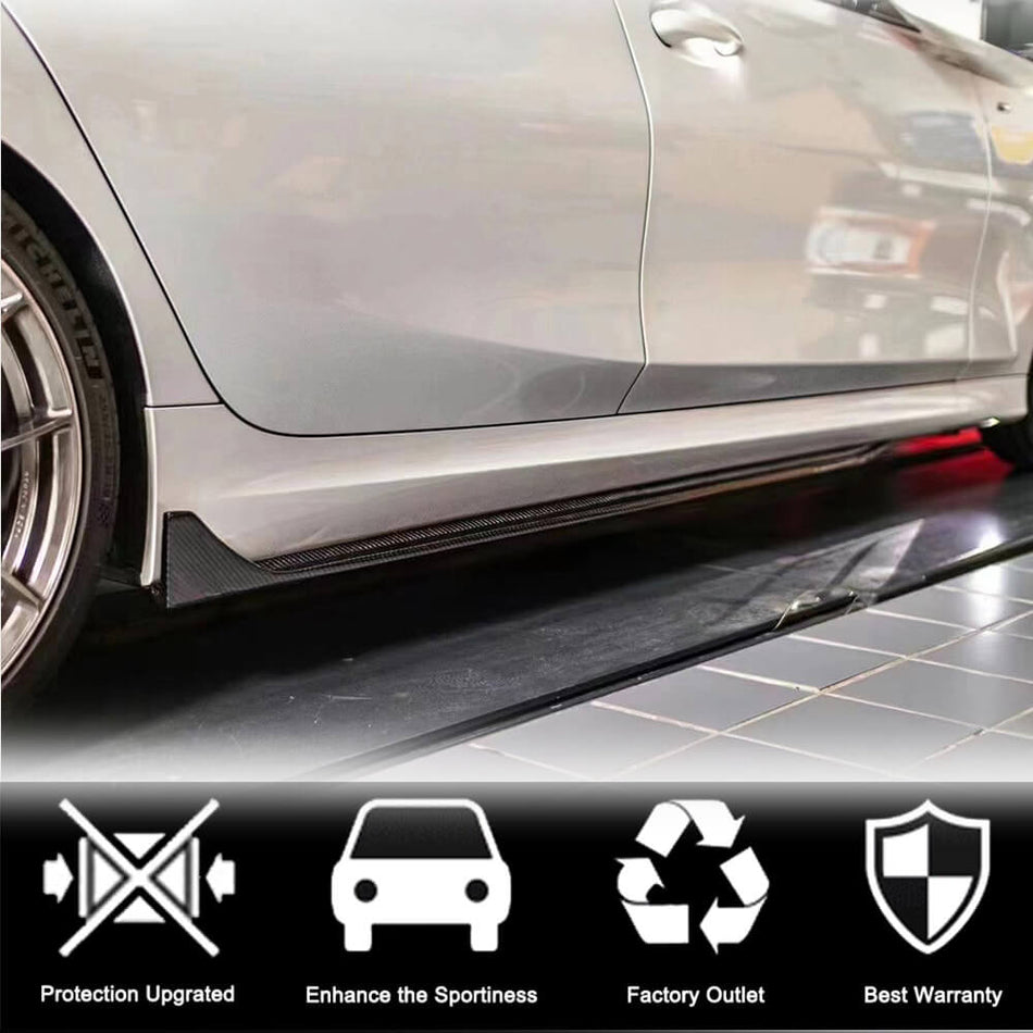 For BMW 3 Series G20 M Sport Carbon Fiber Side Skirts Door Rocker Panels Extension Lip | 320i 330i 330e M-tech M340i