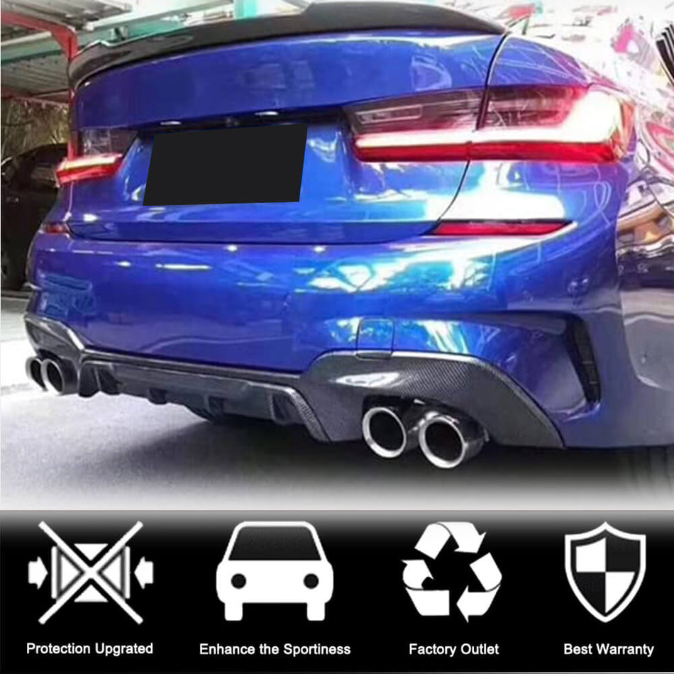 For BMW 3 Series G20 320i 330i 330e M Sport Carbon Fiber Rear Bumper Diffuser Valance Lip Wide Body Kit