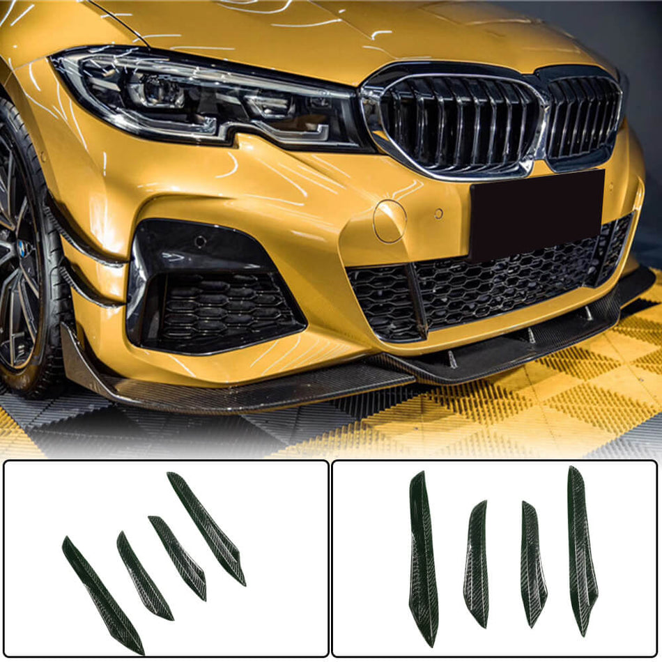 For BMW 3 Series G20 Carbon Fiber Front Bumper Air Fender Vents Aero Flicks Fins | 320i 330i 330e M Sport M340i