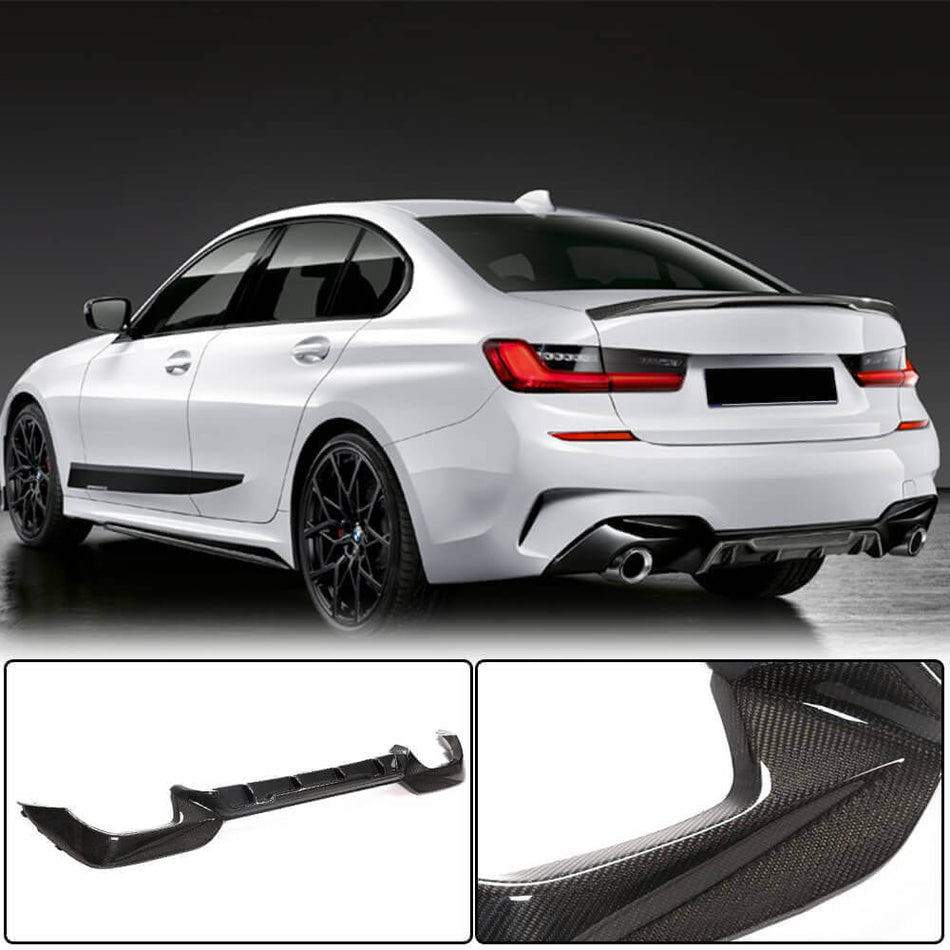 For BMW 3 Series G20 M340i Carbon Fiber Rear Bumper Diffuser Valance Lip Wide Body Kit
