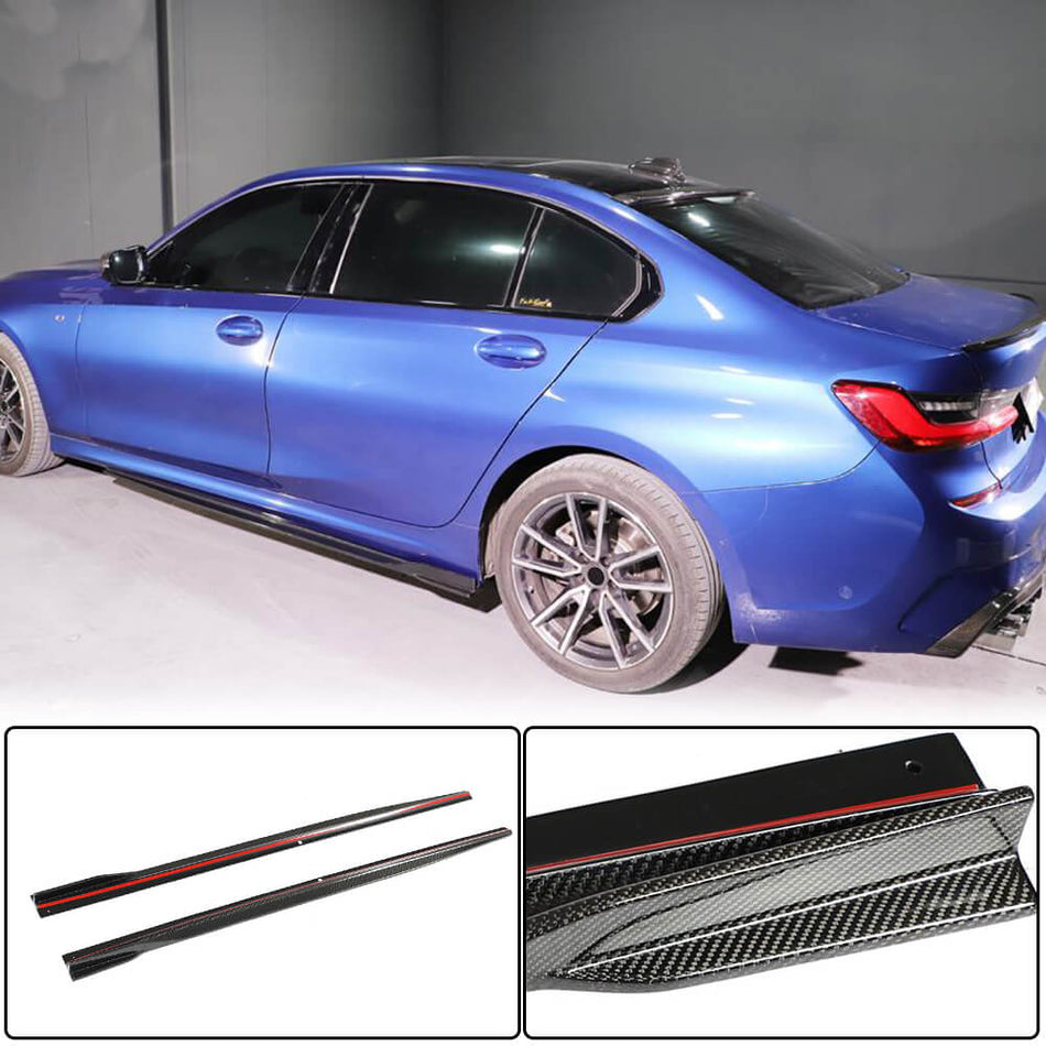 For BMW 3 Series G20 M Sport Carbon Fiber Side Skirts Door Rocker Panels Extension Lip | 320i 330i 330e M-tech M340i