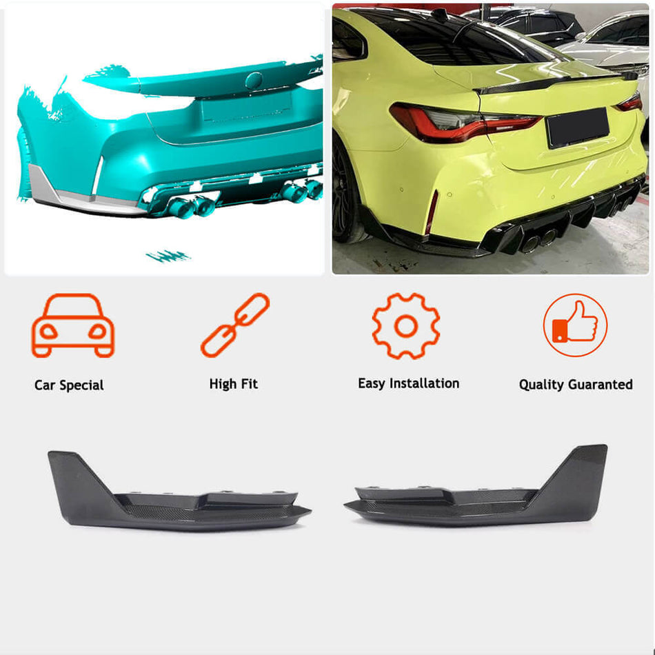 For BMW 4 Series G82 G83 M4 Dry Carbon Fiber Rear Bumper Splitter Cupwing Winglets Canard Flaps