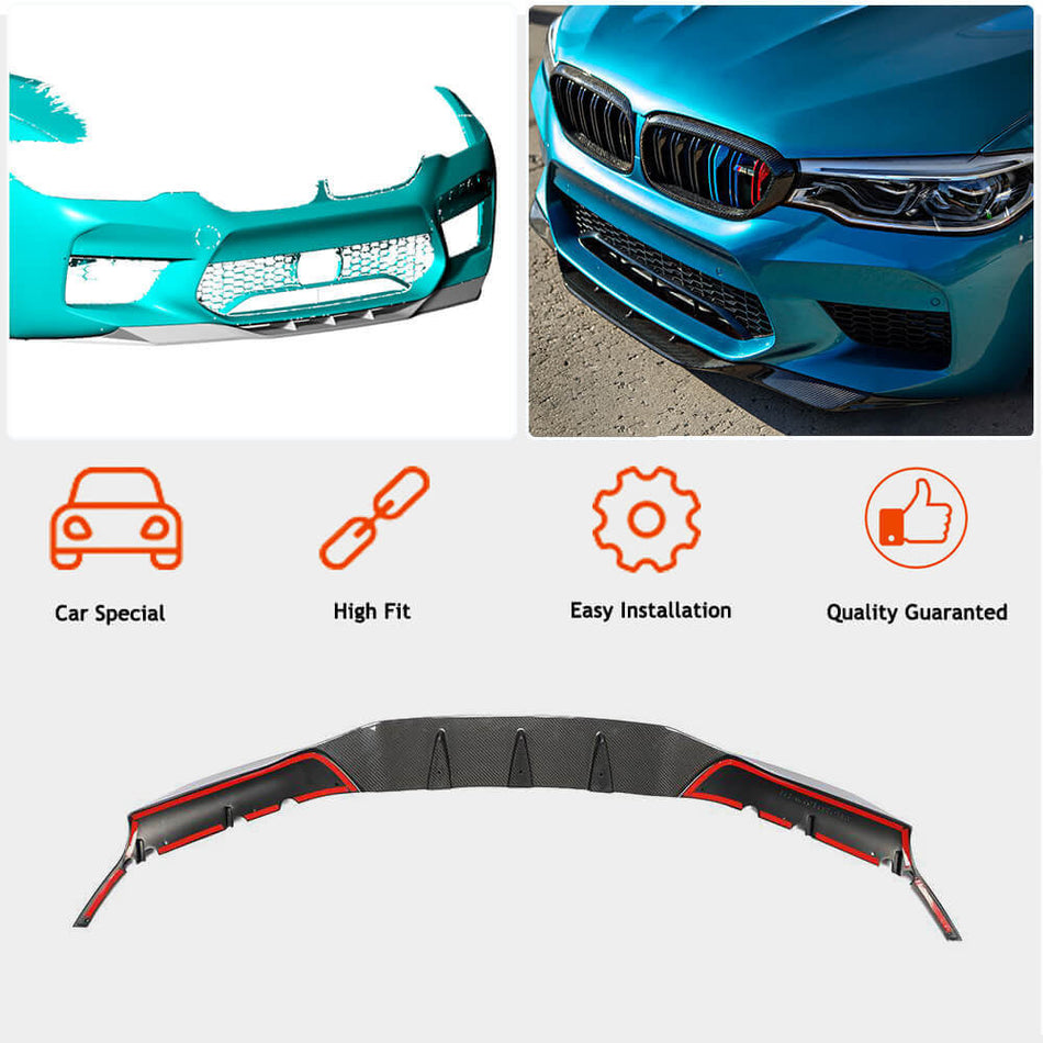 For BMW 5 Series F90 M5 Pre-LCI Carbon Fiber Front Bumper Lip Chin Spoiler Wide Body Kit