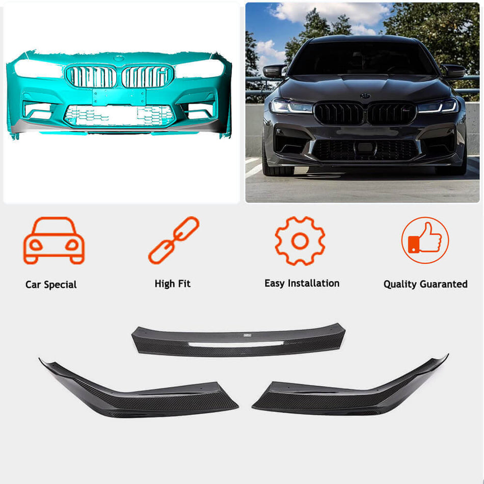 For BMW 5 Series F90 M5 LCI Dry Carbon Fiber Front Bumper Lip Spoiler Wide Body Kit